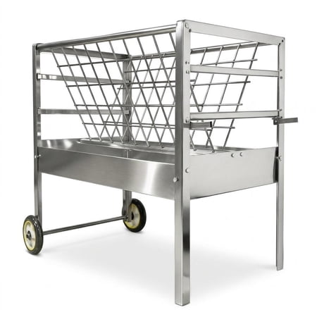 Galvanized Steel 65LBS 2-in-1 Durable Hay Feeder with Wheels Easy Move Mobile Feeding Container Freestanding Feed Rack Large Capacity Grain Bin for Barn Yards