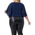 thumbnail image 3 of Agnes Orinda Women's Plus Size Sequin Tops Glitter Double Layer Half Batwing Sleeve Party Casual Sparkle Chiffon Blouse 2X Navy Blue, 3 of 6