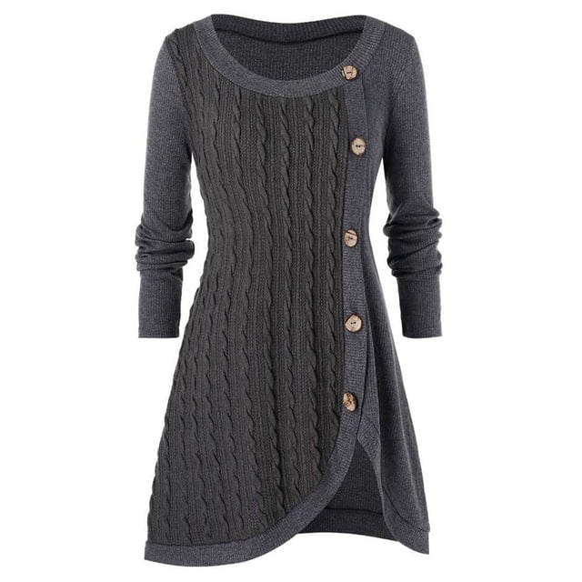 DPTALR Chandail Asymétrique à Manches Longues Col Rond pour Femmes Grande Taille