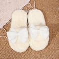 thumbnail image 3 of Women Fluffy Faux Fur Glitter Bow Square Open Toe Slide Slippers White 5.5-6, 3 of 9