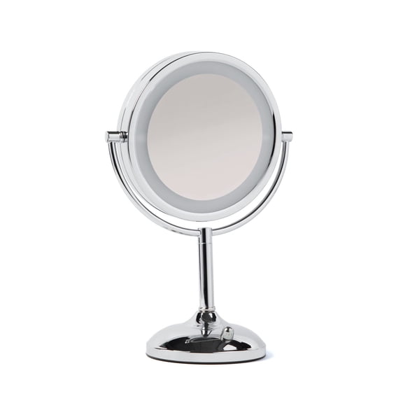 Jerdon Lighted Tabletop Mirror with 10X/1X Magnification - LED Lighted Makeup Mirror with Multiple Light Settings in Chrome Finish - 8.5-Inch Diameter Vanity Mirror - Model JS8510BC