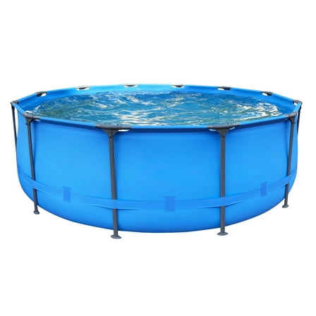 Avenli 12’ x 30" Round Blue Metal-Walled Above-Ground Swimming Pool with Filter