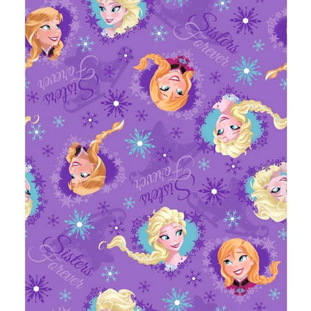 Frozen, Sisters Ice Skating Heart Frames, Cotton, Light Blue, 43/44" Wide Fabric by the Yard
