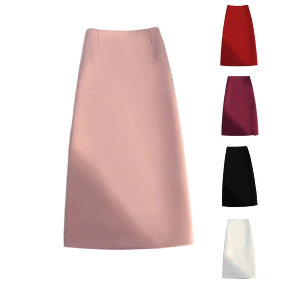 Ashirexll Midi Skirts for Women Fashion Elegant Solid Color Casual Commute Temperament Suit Skirt