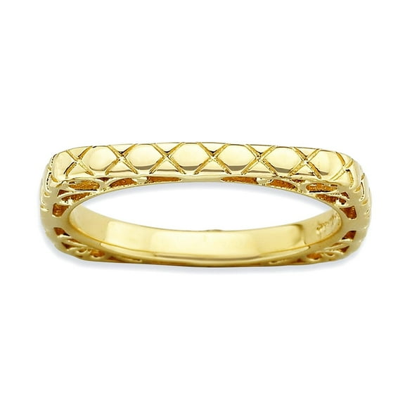 2.25mm 925 Sterling Silver Patterned Stackable Polished Gold PlatedSquare Ring Size 7 Stackable Ring for Women