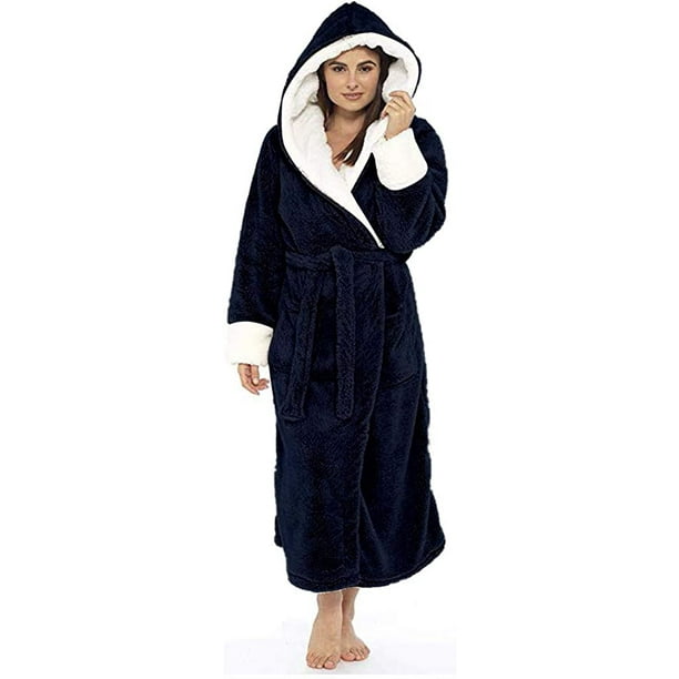 Bata larga con forro de Sherpa para mujer - Albornoz de felpa cálida de longitud completa de lujo Kimono Lencería Ropa de dormir suave de Navidad Xemadio WMCH-333