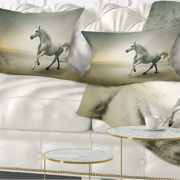 Designart White Horse in Motion - Animal Throw Pillow - 12x20