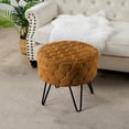 thumbnail image 5 of Home Soft Things Jacquard Faux Fur Round Ottoman, 18"x18"x18", Golden Ochre, 5 of 9