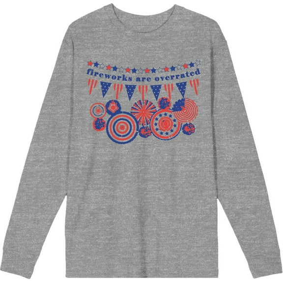Fireworks Are Overrated Festival Flags Heather Gray Adult Crew Neck Long Sleeve Tee-Small