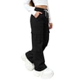 thumbnail image 2 of Cethrio Girls Cargo Pants, Elastic Waist Casual Multiple Pockets Relaxed Fit Straight-leg Pants Black Size 12-13T, 2 of 8