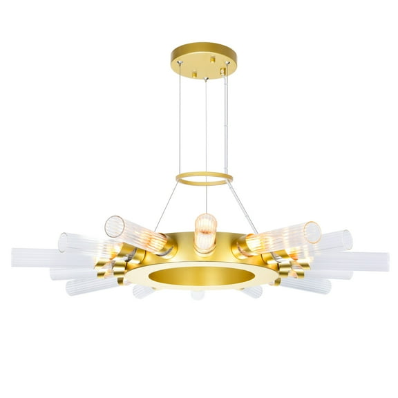 CWI Lighting Collar 14 Light Contemporary Metal Chandelier in Satin Gold