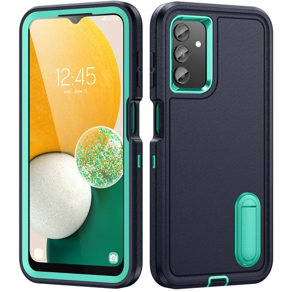 for Galaxy A13 5G Case Kickstand Durable 3-Layer Military Grade Protective Cover Hybrid Silicone Heavy Duty Rugged Shockproof Screen Lip Raised Protection for Samsung Galaxy A13 5G,
Darkblue Mint