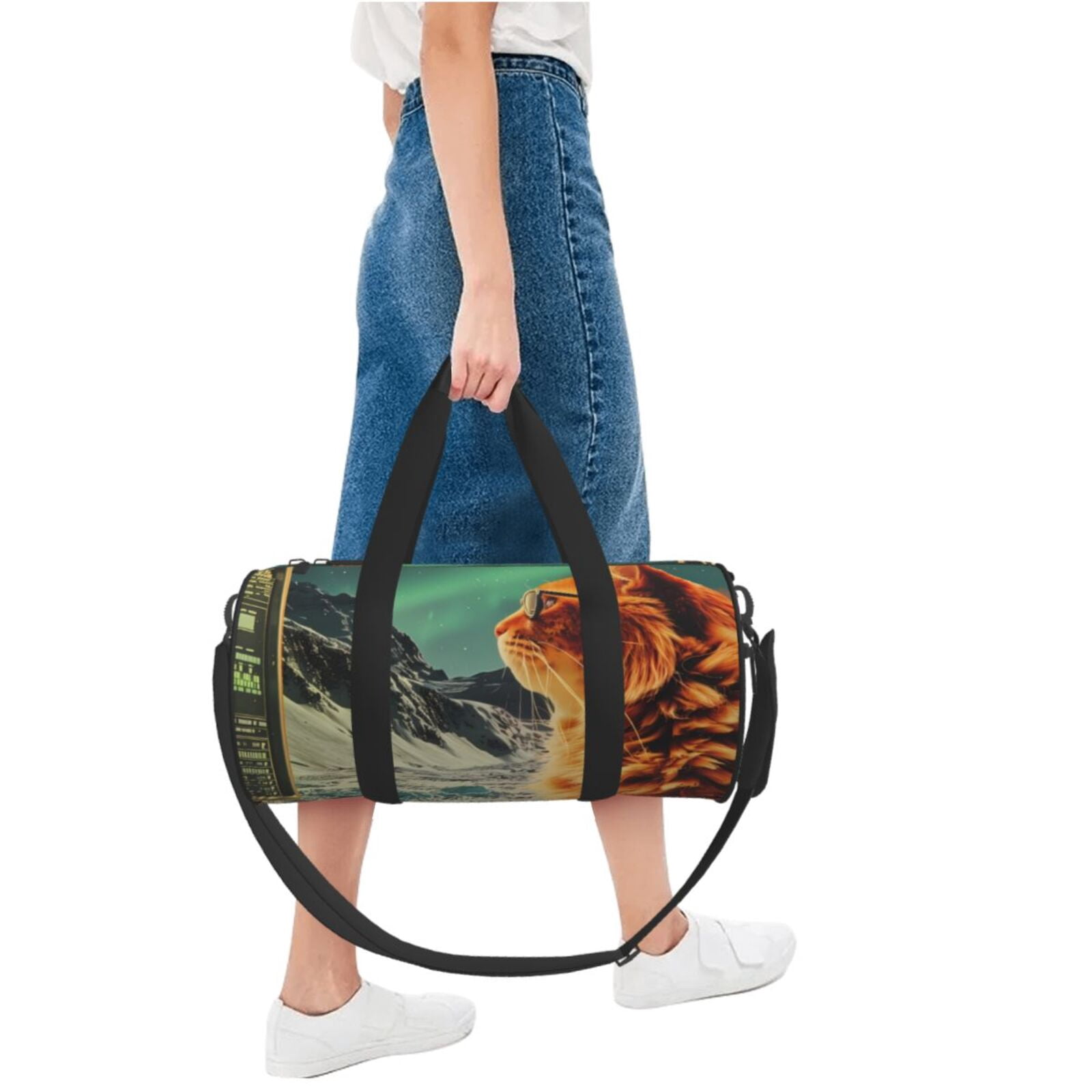 Vsdgher Space Adventurer Cat 45L Foldable Duffel Bag, Sports Gym Bag,Overnight Bag, Portable Weekender Bag for Airplanes