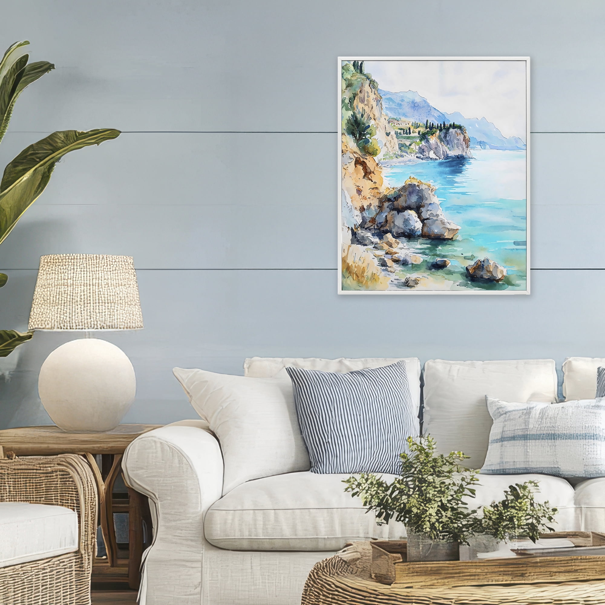 Stupell Industries Azure Italian Coastline White Framed Giclee Art, design by LSR Design Studio