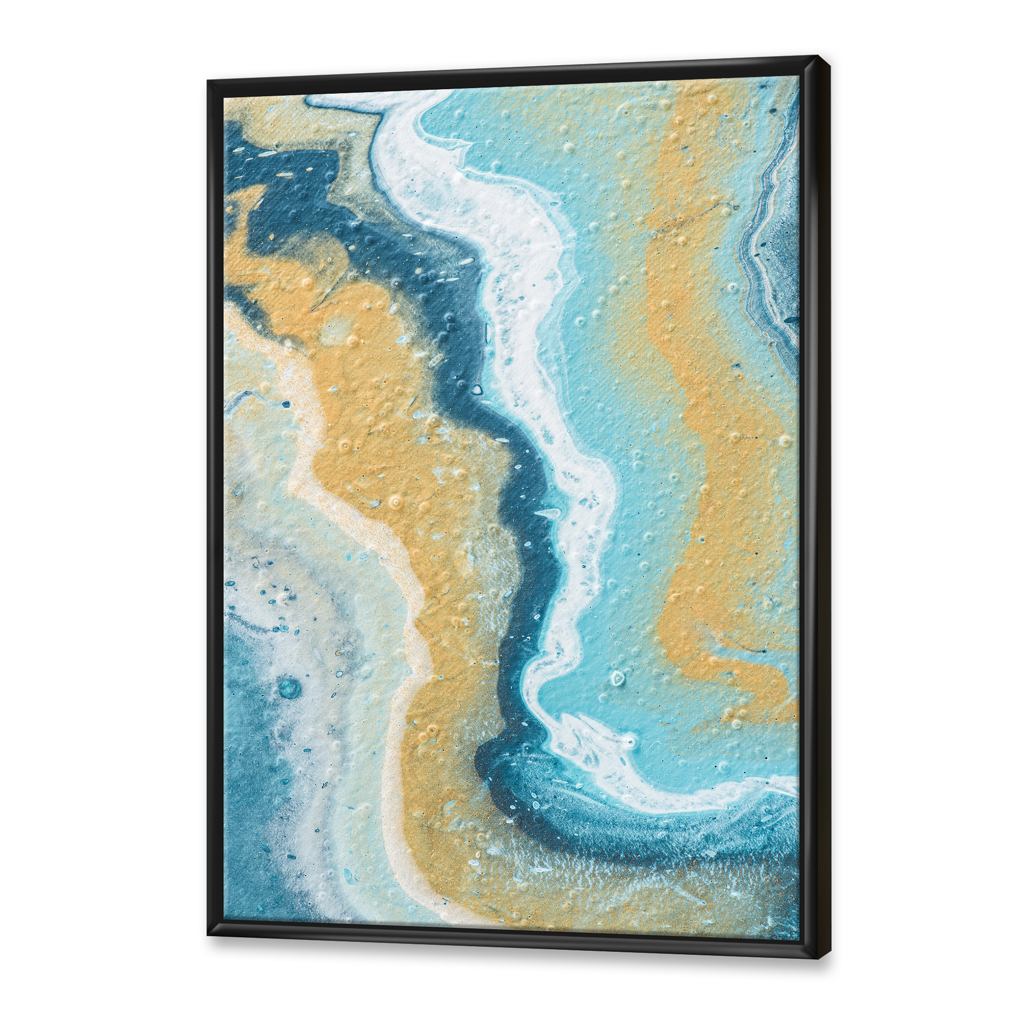Designart 'Abstract Marble Composition In Blue and Yellow III' Modern Framed Canvas Wall Art Print