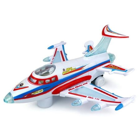 King Air Aviator Battery Operated Kid's Bump and Go Toy Plane w/ Fun Flashing Lights,