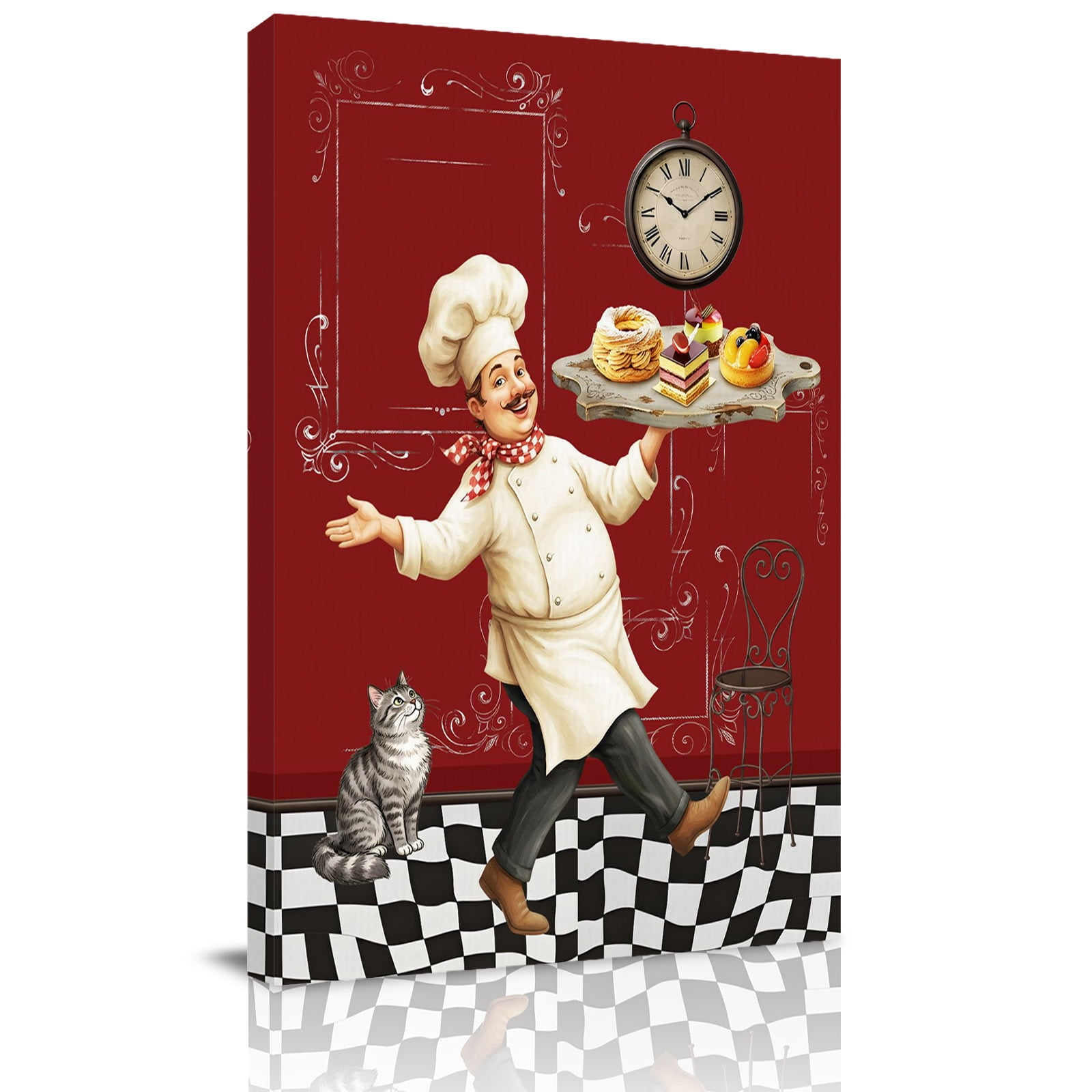 Canvas Wall Art Funny Chef Framed Canvas Prints for Bathroom Hallway Food Cooking Farmhouse Buffalo Plaid Red Small Gallery Wrapped Wall Decor for Home Office Gifts 8 x10 Ship Next Day