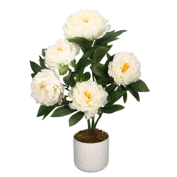 EcoSummer 21.7" Artificial Peony Plant in Pot – 2 Faux Flowers with 2 pots, Lifelike Indoor Decor for Home, Office & Events, White.