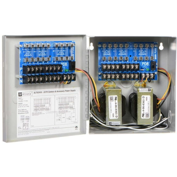 Altronix ALTV2416 CCTV Power Supply, 16 Fused Outputs, 24/28VAC @ 8A, 115VAC, BC100 Enclosure