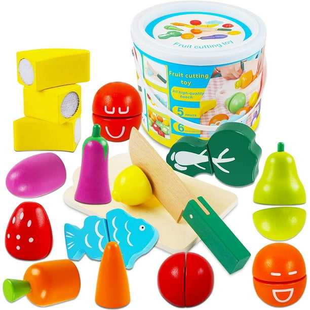 Jouets de cuisine en bois de fruits et légumes, ensemble de jouets de coupe  en bois de coupeur cadeaux pour enfants 3 4 5 ans