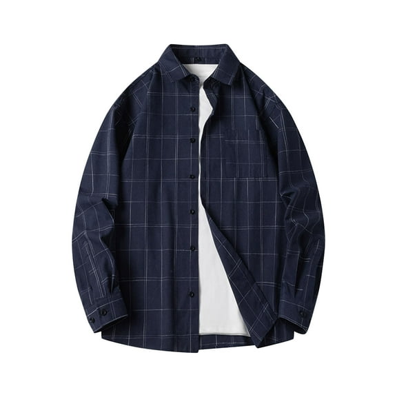 Busydd Mens Shirts Plus Size M-5XL Fashion Plaid Cotton Long Sleeve Shirt Turndown Collar Button Up Shirt Comfy Oversized Casual Shirts