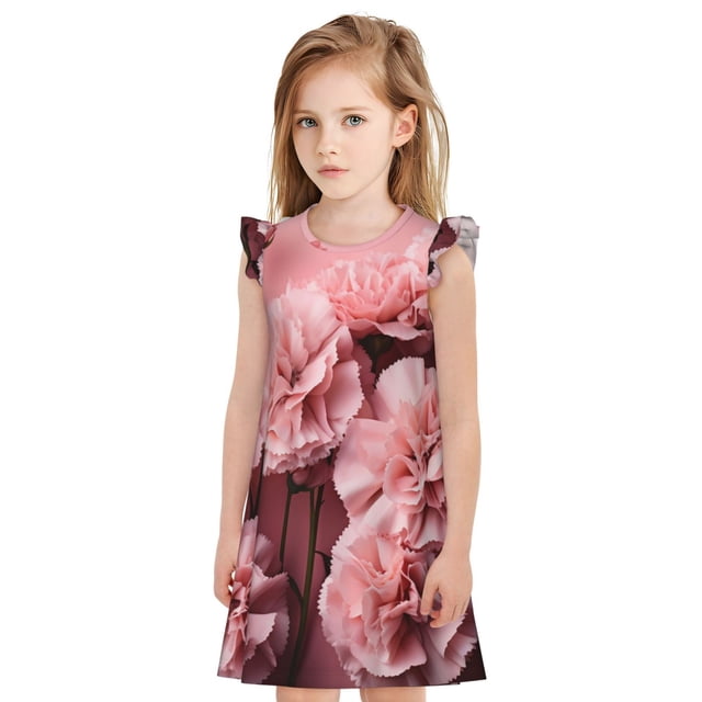 Vsdgher Illets Roses Délicats pour Filles Chemises de Nuit Manches Courtes à Volants Robe de Nuit Pyjama pour Fête Pyjama-Moyen