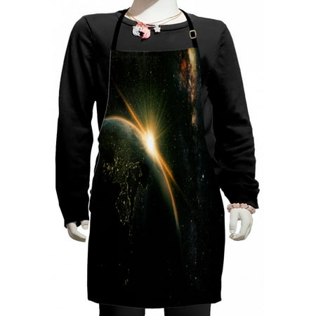 

Galaxy Kids Apron Sunrise View of the Planet Earth from Space with Stars in Milky Way Outer Space Art Print Boys Girls Apron Bib with Adjustable Ties for Cooking Baking Painting Black by Ambesonne