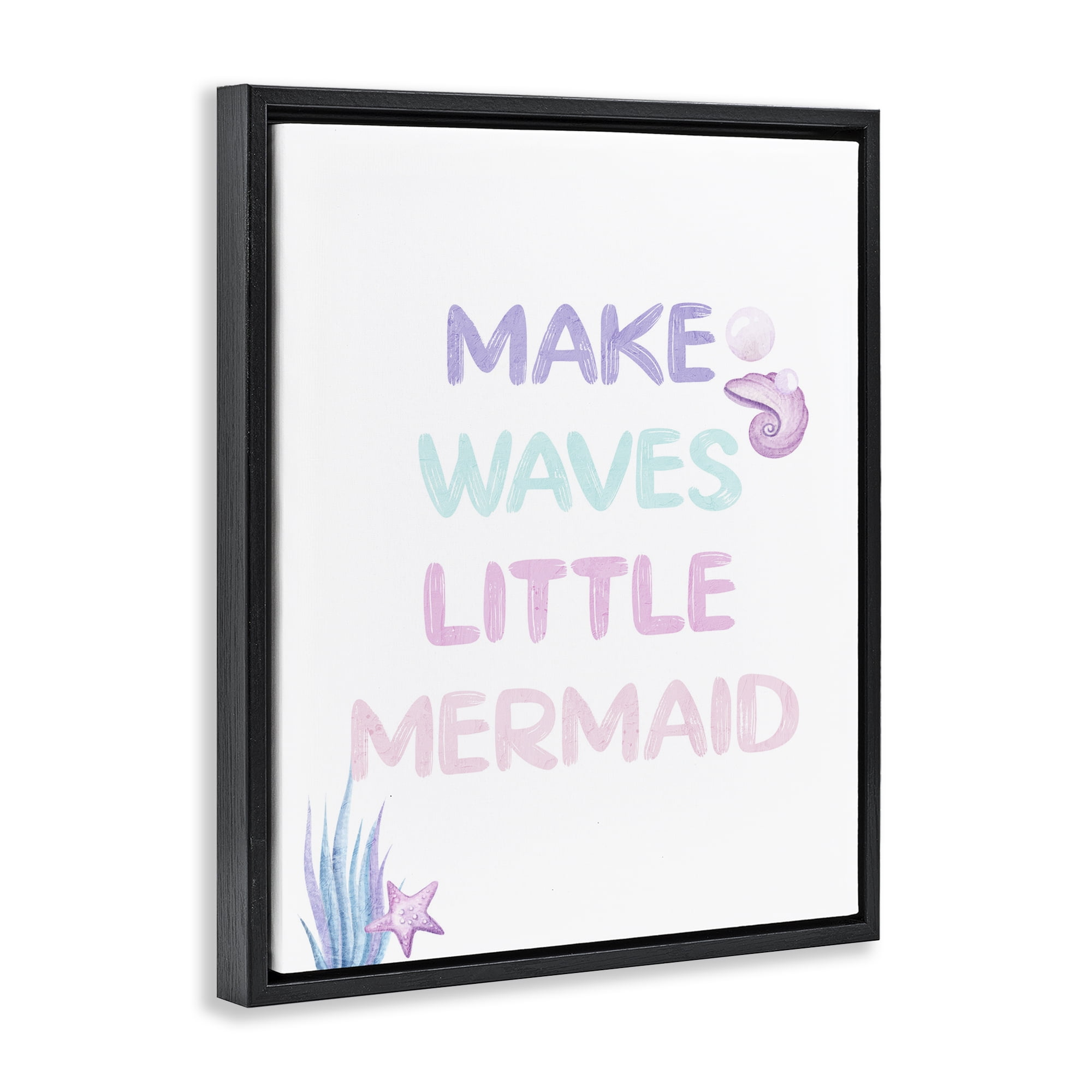 Make Waves Little Mermaid Black Framed Floater Canvas Wall Art, design by Kim Allen