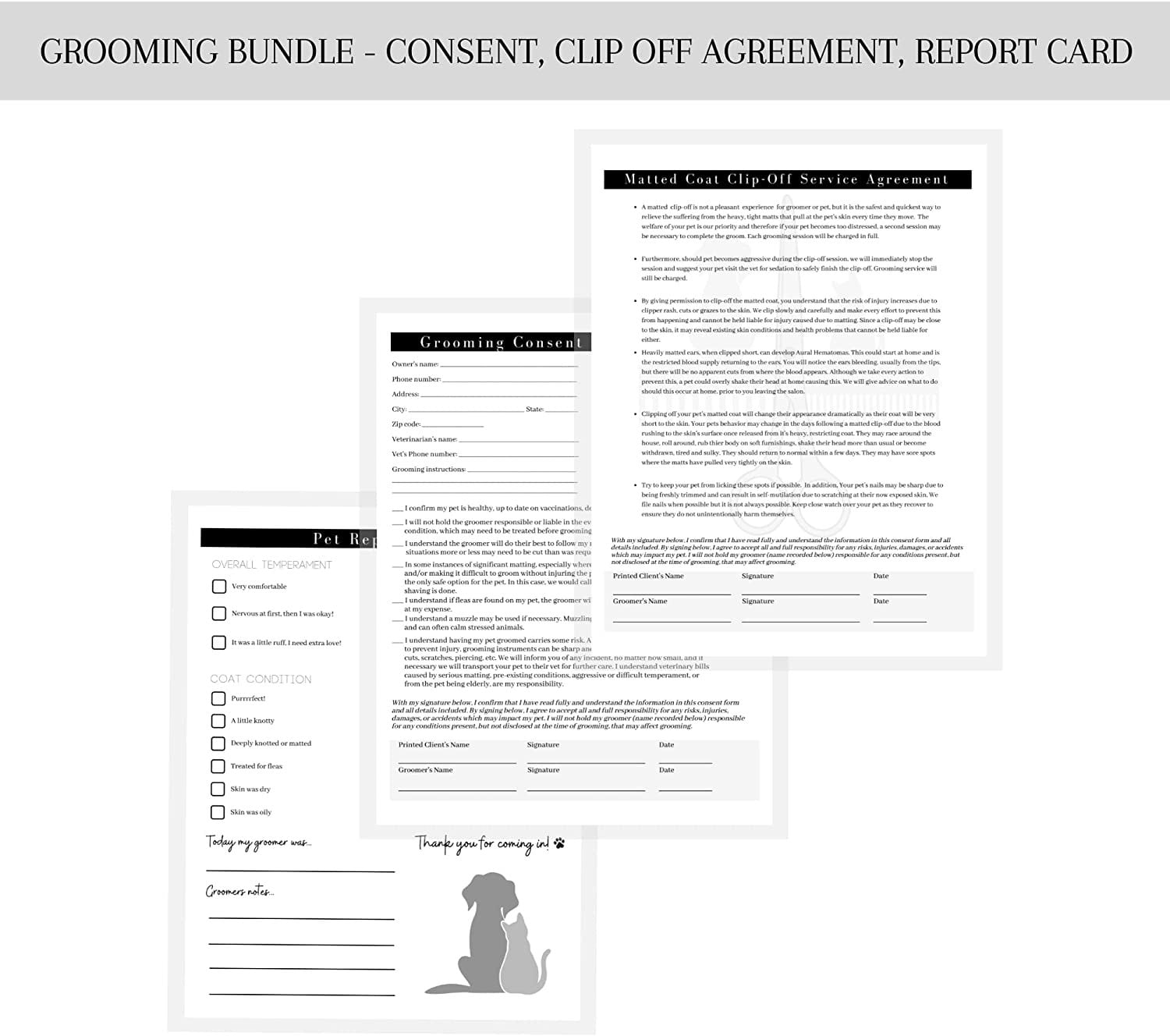 Pet Pet Grooming Intake Forms - 50 Pack Consent & Release Forms For ...