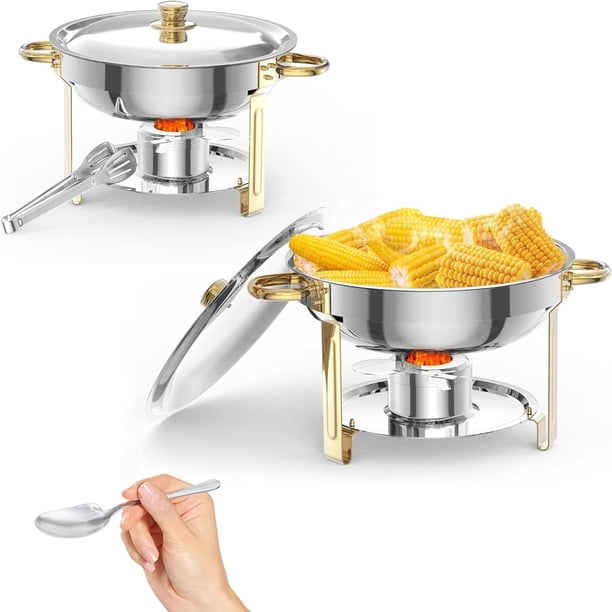 2-pack 5qt round buffet chafing dishes set comes con lids lid holder serving spoon y tweezers