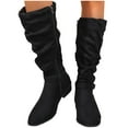 thumbnail image 6 of Xfvqtps Womens Pointed Toe Knee High Boots Slouchy Low Block Heel Winter Fashion Boots with Side Zipper Faux Suede Casual Boots Black, 6 of 7