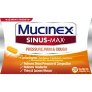 Mucinex Sinus-Max Max Strength Pressure, Pain & Cough Caplets, 20 ct (Pack of 4)