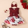 thumbnail image 2 of OYXSER Cute Baby Girl Clothes 6 12 Months Romper Shorts Set Bow with Headband Infant Summer Outfits Set, Wine 6-9M, 2 of 5