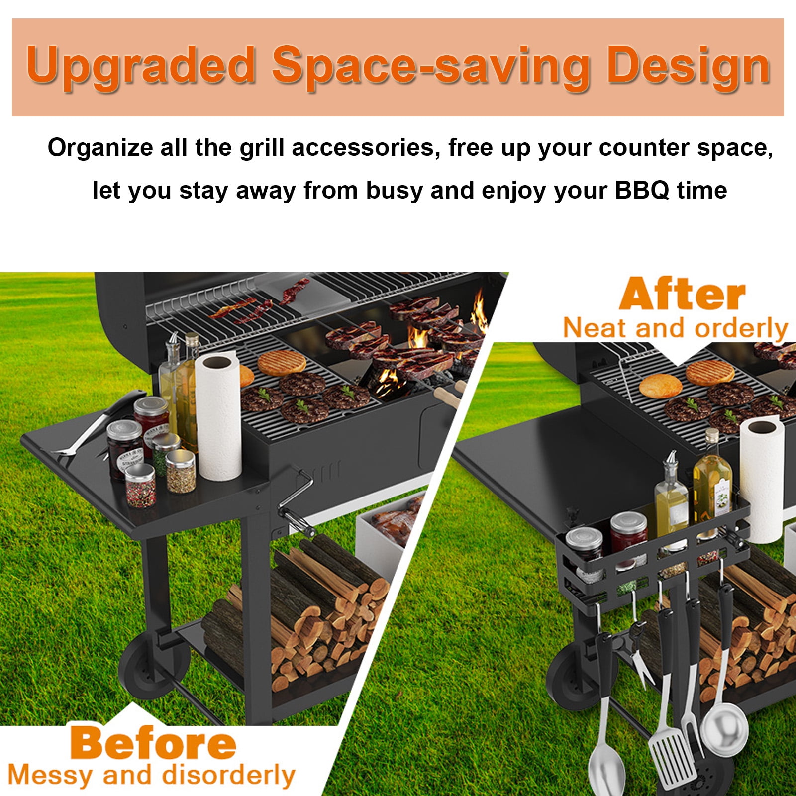 Griddle Caddy for Blackstone 28/36/22/17 inch, Universal BBQ Grill Caddy for Outdoor Grill with Paper Towel Holder & 9" Tong, for Blackstone Griddle Accessories Tool Holder Caddy