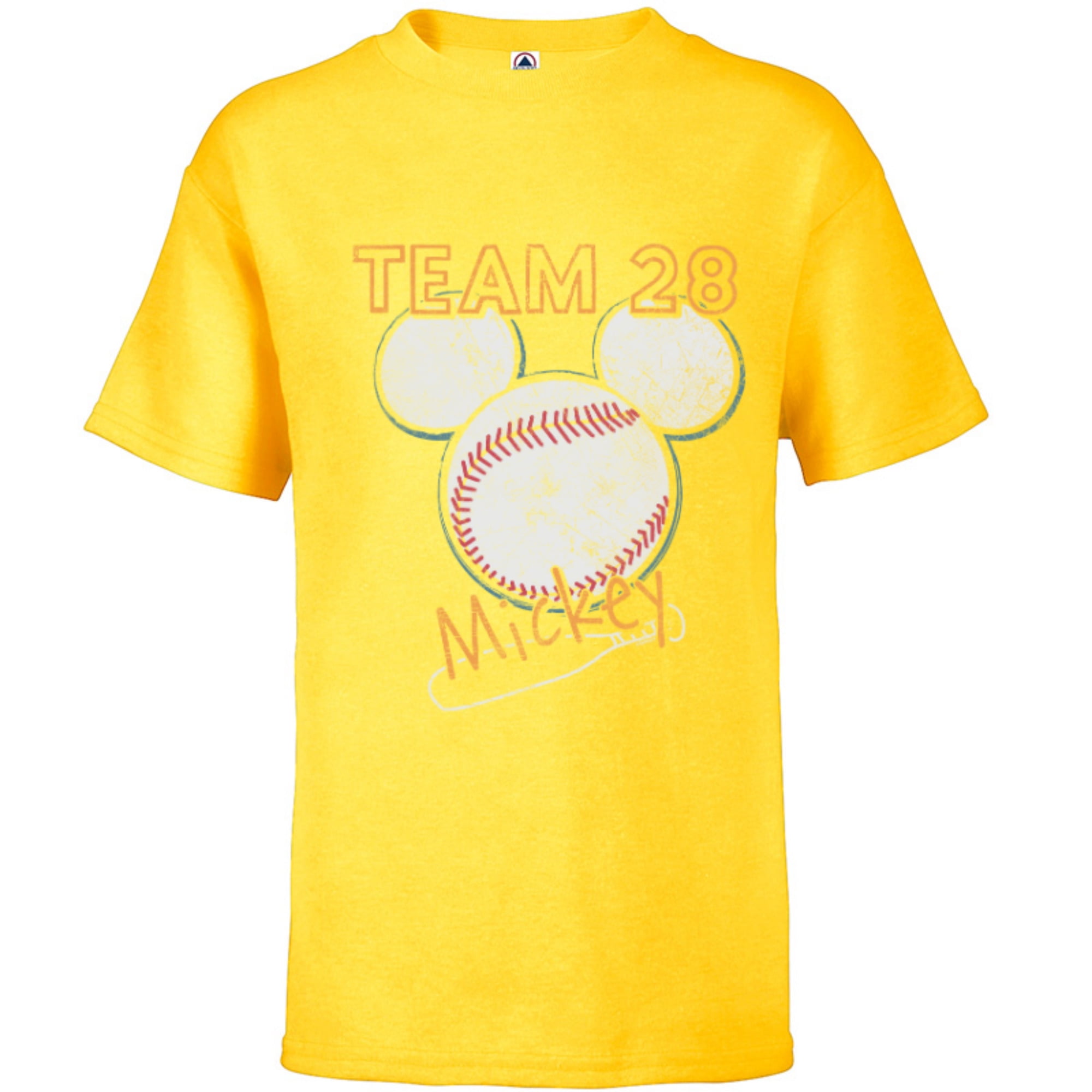 Disney Mickey Mouse Baseball Team 28 Sports Distressed Short Sleeve T