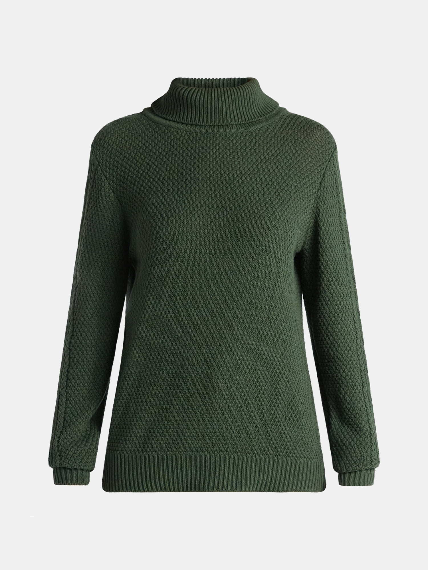 Time and Tru Women’s and Women’s Plus Turtleneck Sweater with Cable Sleeves, Midweight, Sizes XS-4X