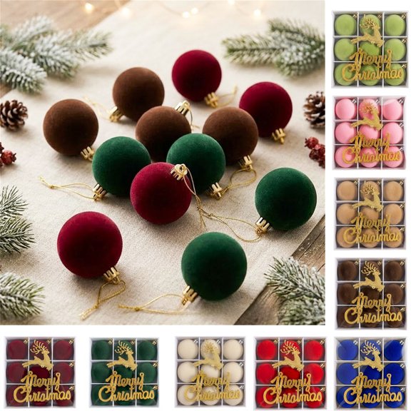 Suncoda 9pcs Christmas Decorations, Velvet Shatterproof Christmas Tree Decorations Set, Xmas Decorations for Xmas Tree Hanging, Holiday Gift Box, 3.2"
