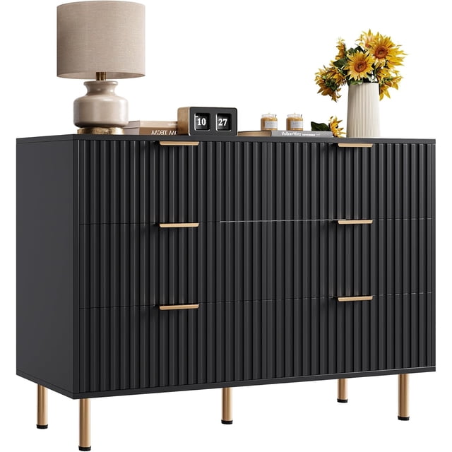 Negra fluted 6 - cajón de anchura cómoda: moderno chest con spacious deep cajones, ideal para para sala de estar, hallway, o para niños' room