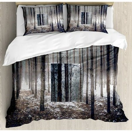 Ambesonne Winter Scene Of Dark Spooky Misty Forest Veiled With Fog