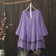 thumbnail image 3 of CHUOU Women Vintage Three Quarter Lace V Neck Plus Size Top T Shirt Blouse, 3 of 5
