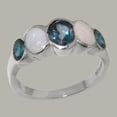 thumbnail image 2 of LBG British Made 925 Sterling Silver Natural London Blue Topaz & Opal Womens Band Ring - 33 size options - Size 6, 2 of 6