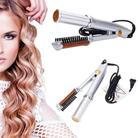 Professional Security Wand - Professional 3-Mode 2-Way Rotating Curling Iron Hair Brush Curler Straightener for Women-Silver