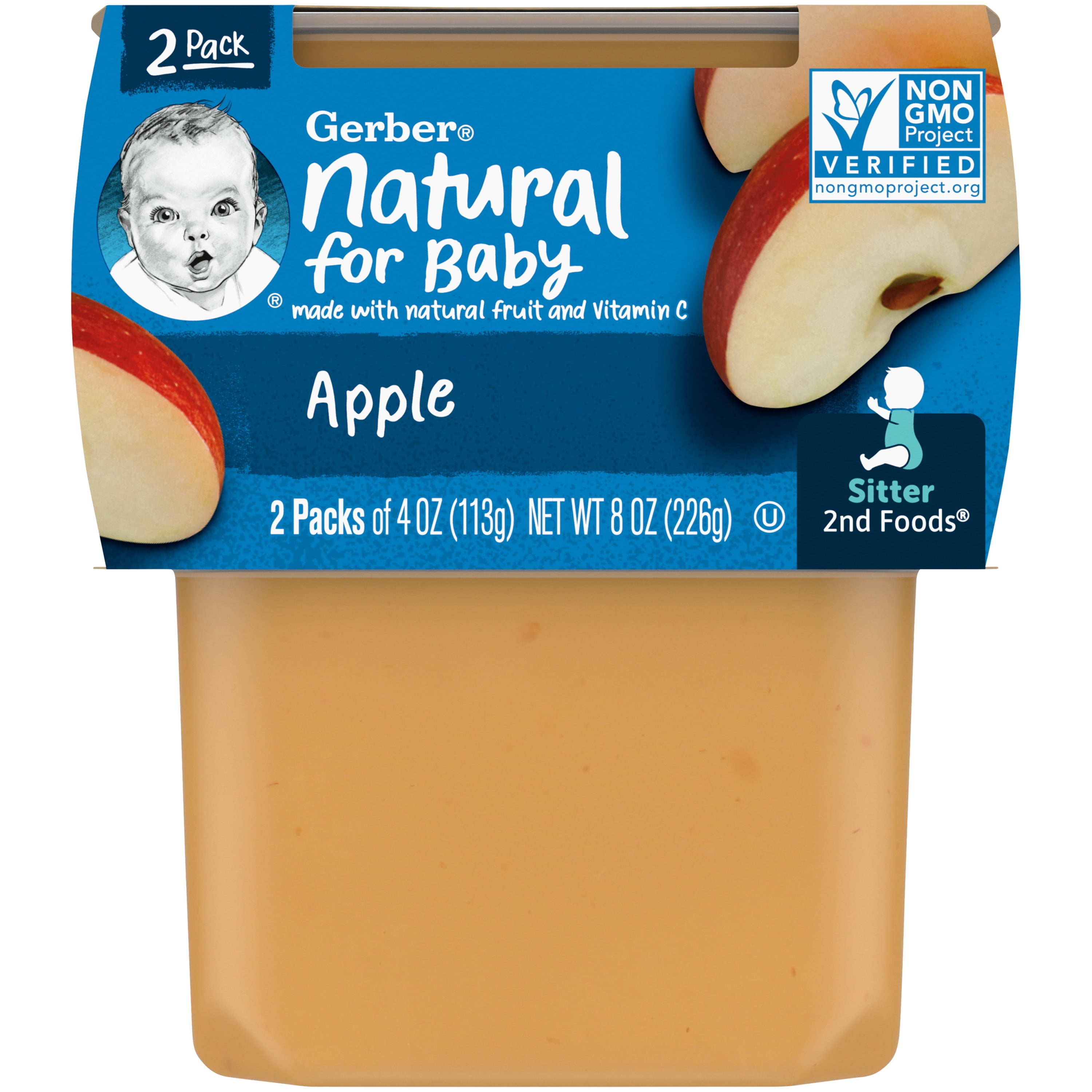 Gerber 2nd Foods Natural for Baby Baby Food, Apple, 4 oz Tubs (2 Pack)