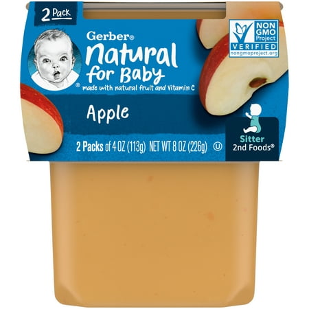 Gerber 2nd Foods Natural for Baby Baby Food, Apple, 4 oz Tubs (2 Pack)