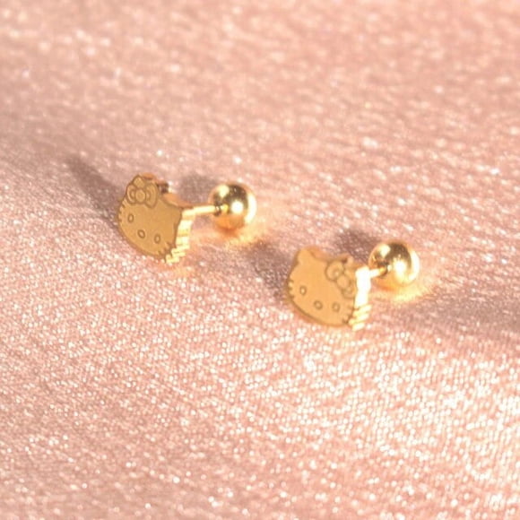Kawaii Sanrio Hello Kitty Stud Titanium Steel Stud Stud Gold Turnbuckle Cute Cartoon Girl Mini Earrings Girls Birthday Gift