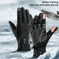 thumbnail image 2 of Mightlink 1 Pair Non slip Palm Water Repellent Drawstring Cuffs Letter Print Fishing Gloves Unisex Outdoor Winter Sports 2 Fingers Photography Gloves, 2 of 7