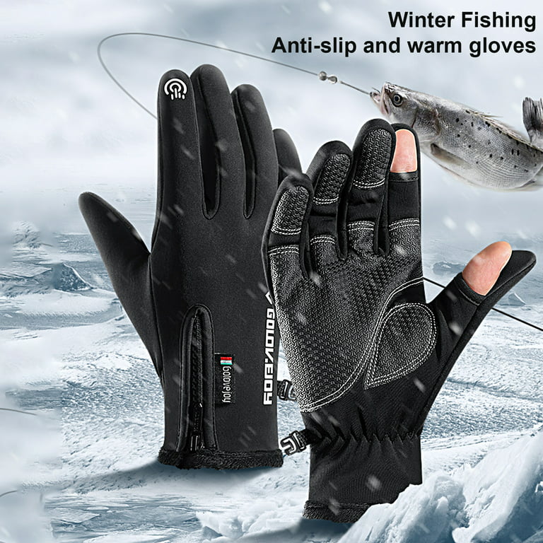 Mightlink 1 Pair Non slip Palm Water Repellent Drawstring Cuffs Letter  Print Fishing Gloves Unisex Outdoor Winter Sports 2 Fingers Touch Screen Photography  Gloves 