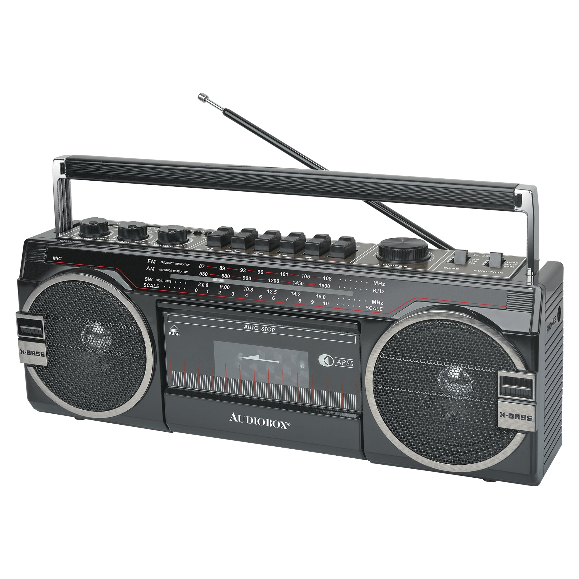 AudioBox RXC-25BT Retrobox Bluetooth Boombox Speaker - 2 Way Boombox System with AM/FM/SW Radio, MP3 Playback, USB & SD Card Connection, Cassette Player, Built-in Speaker, 3.5mm Jack, Stereo Sound (B