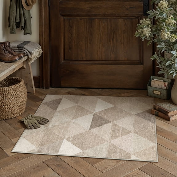 BERTHMEER 2'x3' Small Area Rugs for Entryway Laundry Bathroom Bedroom Entrance Geometric Checkered Pattern Rugs Dorm Brown Non Slip Washable Modern Contemporary Carpets