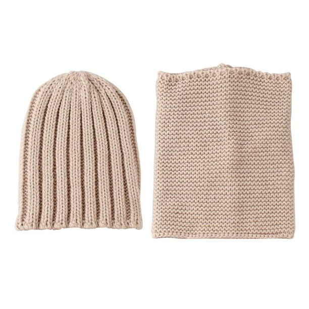2 en un Conjunto de Invierno de Gorro Y Bufanda de Punto Cálido Y Suave para Bebé Unisex 0-3T Beige